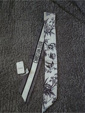 Christian Dior Black & White Floral Mitzah Silk Scarf